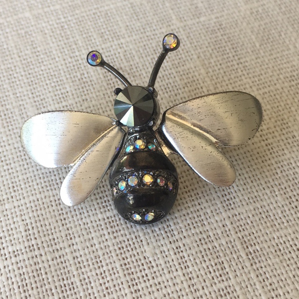 Game Day Bee Yellow Jacket Pin Silver and White